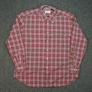 Brioni Shirt Mens Extra Large Red Blue Plaid Long Sleeve Button Up‎ Italy